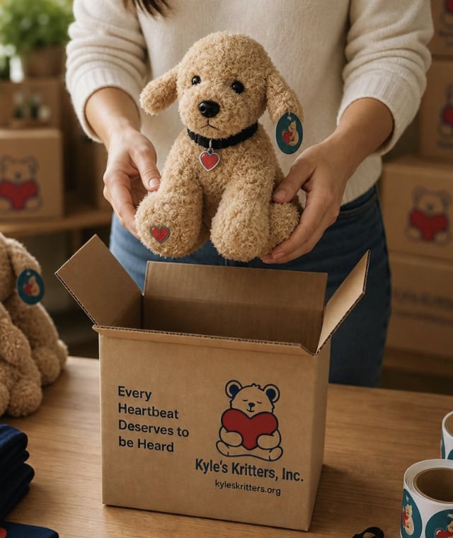 Volunteer preparing a heartbeat dog for delivery